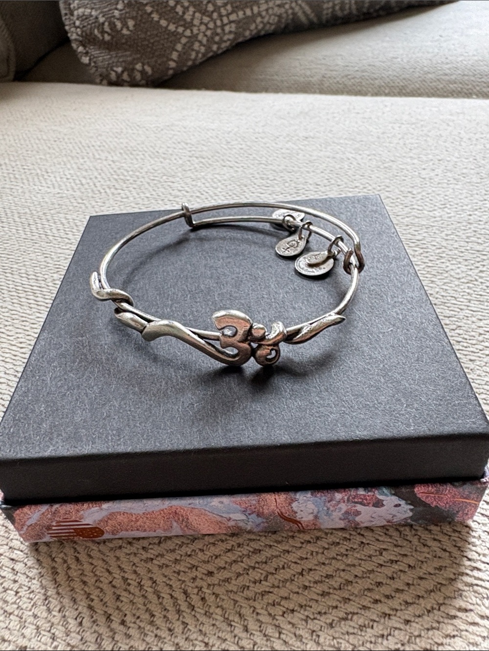 Alex and Ani Silver Heart Flourish Expandable Bangle with Charm Accents